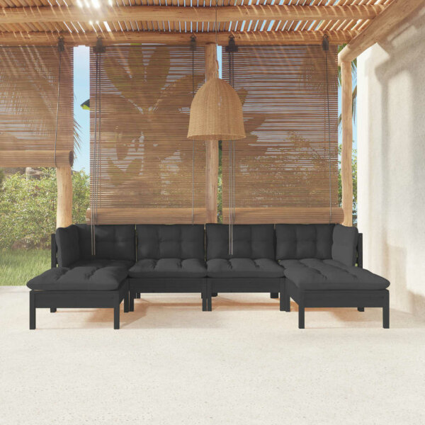 vidaXL 6-tlg. Garten-Lounge-Set mit Kissen Schwarz Kiefernholz