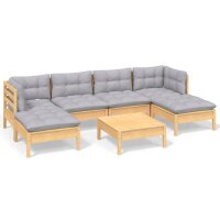 vidaXL 7-tlg. Garten-Lounge-Set mit Grauen Kissen...