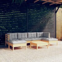 vidaXL 7-tlg. Garten-Lounge-Set mit Grauen Kissen...