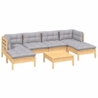 vidaXL 7-tlg. Garten-Lounge-Set mit Grauen Kissen Kiefernholz