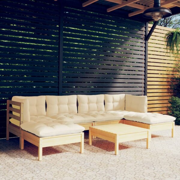 vidaXL 7-tlg. Garten-Lounge-Set mit Creme Kissen Kiefernholz