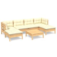 vidaXL 7-tlg. Garten-Lounge-Set mit Creme Kissen Kiefernholz