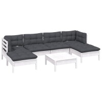 vidaXL 7-tlg. Garten-Lounge-Set mit Kissen Wei&szlig; Kiefernholz