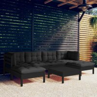 vidaXL 7-tlg. Garten-Lounge-Set mit Kissen Schwarz Kiefernholz