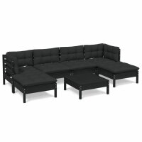 vidaXL 7-tlg. Garten-Lounge-Set mit Kissen Schwarz Kiefernholz