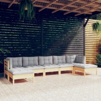 vidaXL 7-tlg. Garten-Lounge-Set mit Grauen Kissen...