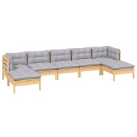 vidaXL 7-tlg. Garten-Lounge-Set mit Grauen Kissen Kiefernholz