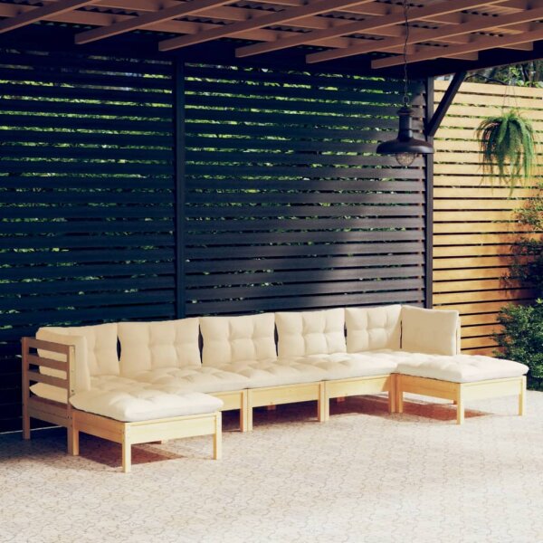 vidaXL 7-tlg. Garten-Lounge-Set mit Creme Kissen Kiefernholz