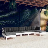 vidaXL 7-tlg. Garten-Lounge-Set mit Kissen Wei&szlig; Kiefernholz