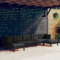 vidaXL 7-tlg. Garten-Lounge-Set mit Kissen Schwarz Kiefernholz