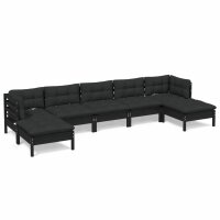 vidaXL 7-tlg. Garten-Lounge-Set mit Kissen Schwarz Kiefernholz