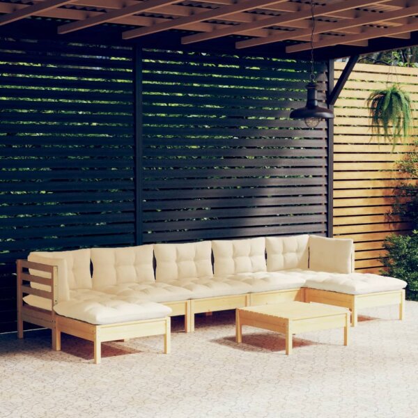 vidaXL 8-tlg. Garten-Lounge-Set mit Creme Kissen Kiefernholz