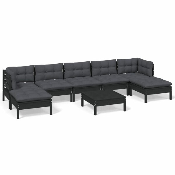 vidaXL 8-tlg. Garten-Lounge-Set mit Kissen Schwarz Kiefernholz