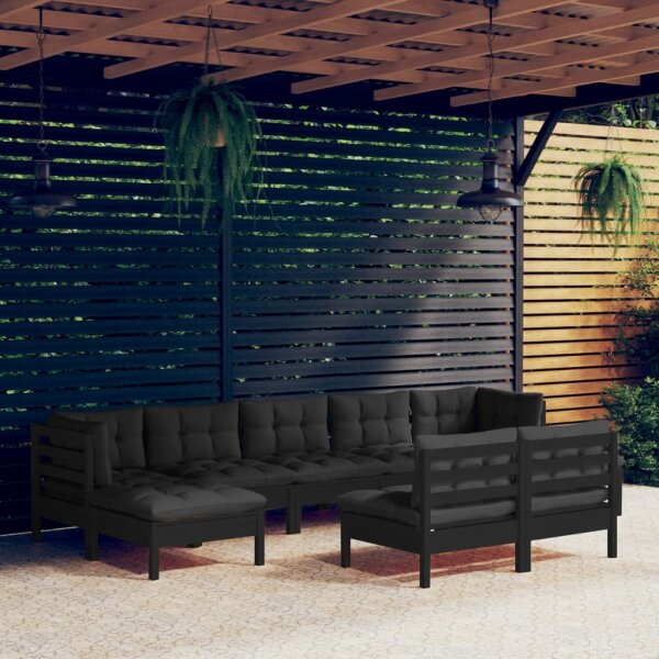 vidaXL 9-tlg. Garten-Lounge-Set mit Kissen Schwarz Kiefernholz