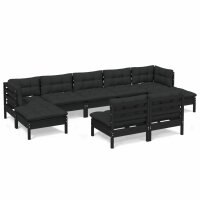 vidaXL 9-tlg. Garten-Lounge-Set mit Kissen Schwarz Kiefernholz