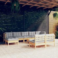 vidaXL 10-tlg. Garten-Lounge-Set mit Grauen Kissen...