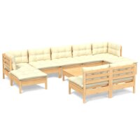 vidaXL 10-tlg. Garten-Lounge-Set mit Creme Kissen Kiefernholz