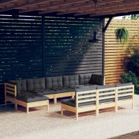 vidaXL 10-tlg. Garten-Lounge-Set mit Grauen Kissen...