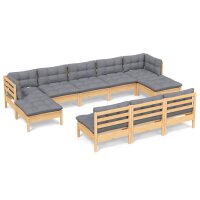 vidaXL 10-tlg. Garten-Lounge-Set mit Grauen Kissen...