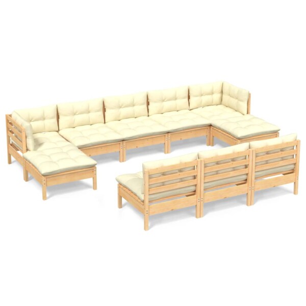 vidaXL 10-tlg. Garten-Lounge-Set mit Creme Kissen Kiefernholz