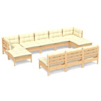 vidaXL 10-tlg. Garten-Lounge-Set mit Creme Kissen...