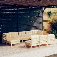 vidaXL 10-tlg. Garten-Lounge-Set mit Creme Kissen Kiefernholz