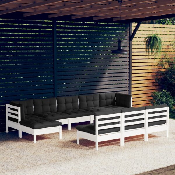 vidaXL 10-tlg. Garten-Lounge-Set mit Kissen Wei&szlig; Kiefernholz