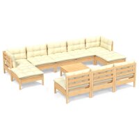 vidaXL 11-tlg. Garten-Lounge-Set mit Creme Kissen Kiefernholz