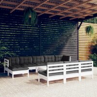 vidaXL 11-tlg. Garten-Lounge-Set mit Kissen Wei&szlig; Kiefernholz