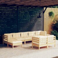 vidaXL 9-tlg. Garten-Lounge-Set mit Creme Kissen...