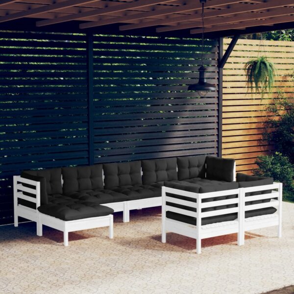 vidaXL 9-tlg. Garten-Lounge-Set mit Kissen Wei&szlig; Kiefer Massivholz