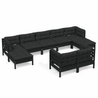 vidaXL 9-tlg. Garten-Lounge-Set mit Kissen Schwarz Kiefer Massivholz