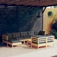 vidaXL 10-tlg. Garten-Lounge-Set mit Grauen Kissen Kiefer...