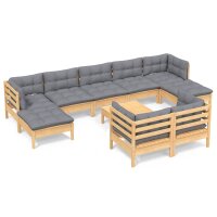 vidaXL 10-tlg. Garten-Lounge-Set mit Grauen Kissen Kiefer...