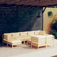 vidaXL 10-tlg. Garten-Lounge-Set mit Creme Kissen...