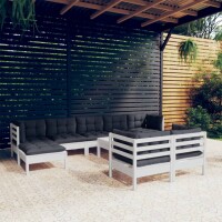 vidaXL 10-tlg. Garten-Lounge-Set mit Kissen Weiß...