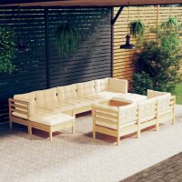 vidaXL 10-tlg. Garten-Lounge-Set mit Creme Kissen...