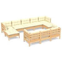 vidaXL 10-tlg. Garten-Lounge-Set mit Creme Kissen...