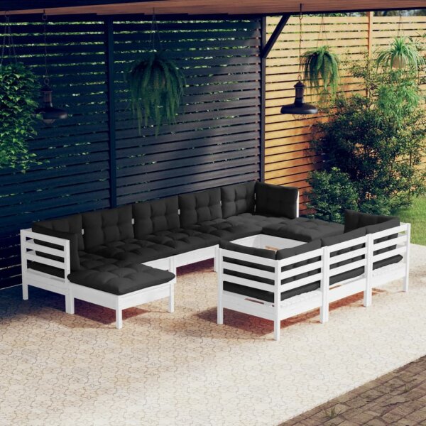 vidaXL 10-tlg. Garten-Lounge-Set mit Kissen Wei&szlig; Kiefer Massivholz