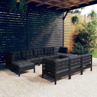 vidaXL 10-tlg. Garten-Lounge-Set mit Kissen Schwarz...