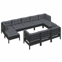 vidaXL 10-tlg. Garten-Lounge-Set mit Kissen Schwarz Kiefer Massivholz