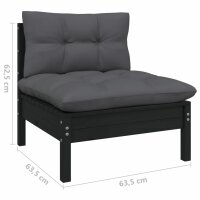 vidaXL 10-tlg. Garten-Lounge-Set mit Kissen Schwarz Kiefer Massivholz