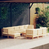 vidaXL 11-tlg. Garten-Lounge-Set mit Creme Kissen...