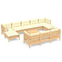 vidaXL 11-tlg. Garten-Lounge-Set mit Creme Kissen...