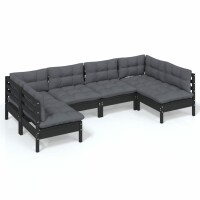 vidaXL 6-tlg. Garten-Lounge-Set mit Kissen Schwarz Kiefer Massivholz