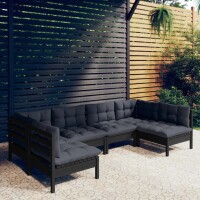 vidaXL 6-tlg. Garten-Lounge-Set mit Kissen Schwarz Kiefer...