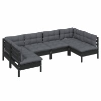 vidaXL 6-tlg. Garten-Lounge-Set mit Kissen Schwarz Kiefer Massivholz