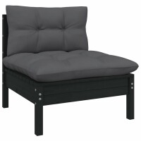 vidaXL 6-tlg. Garten-Lounge-Set mit Kissen Schwarz Kiefer Massivholz