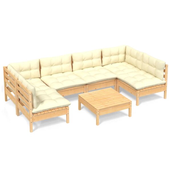 vidaXL 7-tlg. Garten-Lounge-Set mit Creme Kissen Massivholz Kiefer