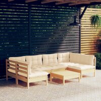 vidaXL 7-tlg. Garten-Lounge-Set mit Creme Kissen Massivholz Kiefer